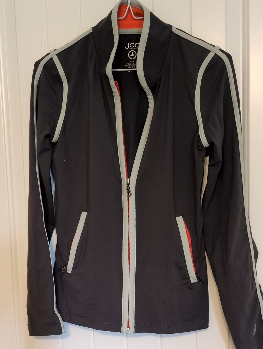 Joe Fresh Black Athletic Zip Jacket with Gray Trim and Red Accents